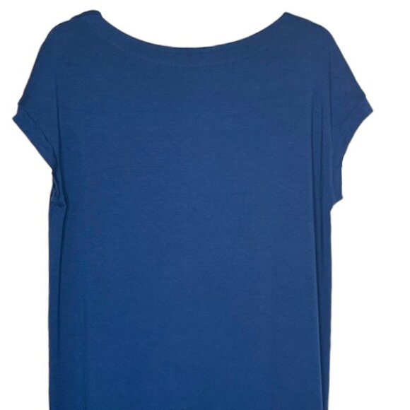 Eileen Fisher Jersey Dress with Cap Sleeves and Draped Neckline - Navy Blue - S - Picture 6 of 9